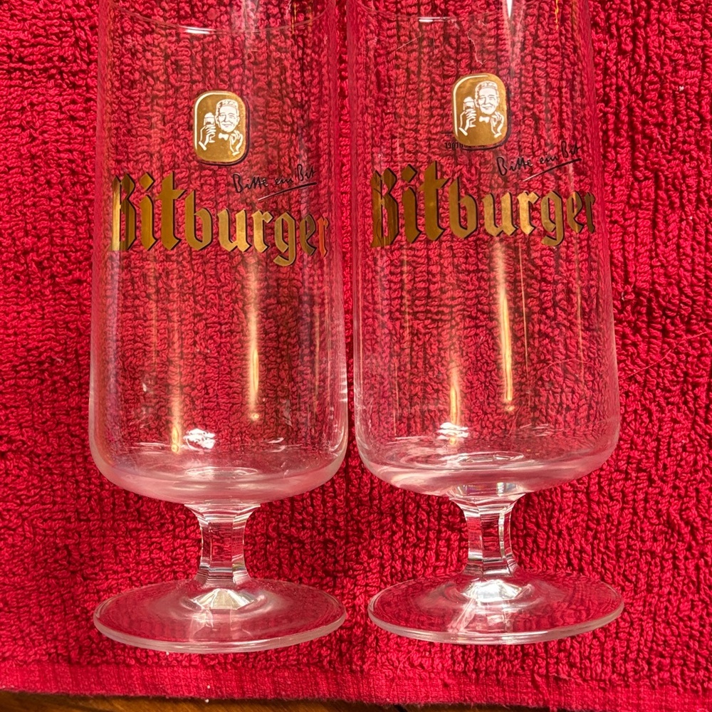 Bitburger German Branded Beer Glasses in Gold and Clear - Set of 2